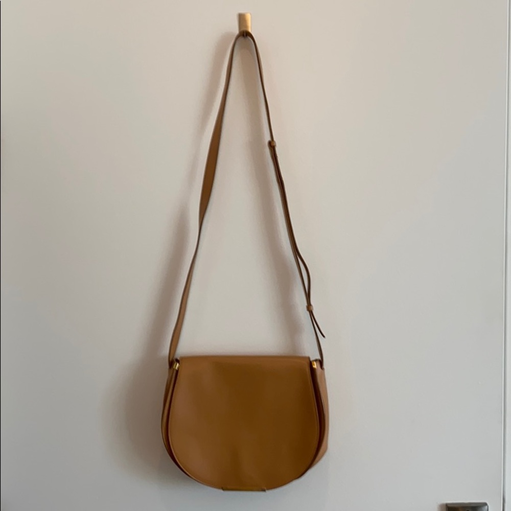 Cuyana camel leather crossbody bag